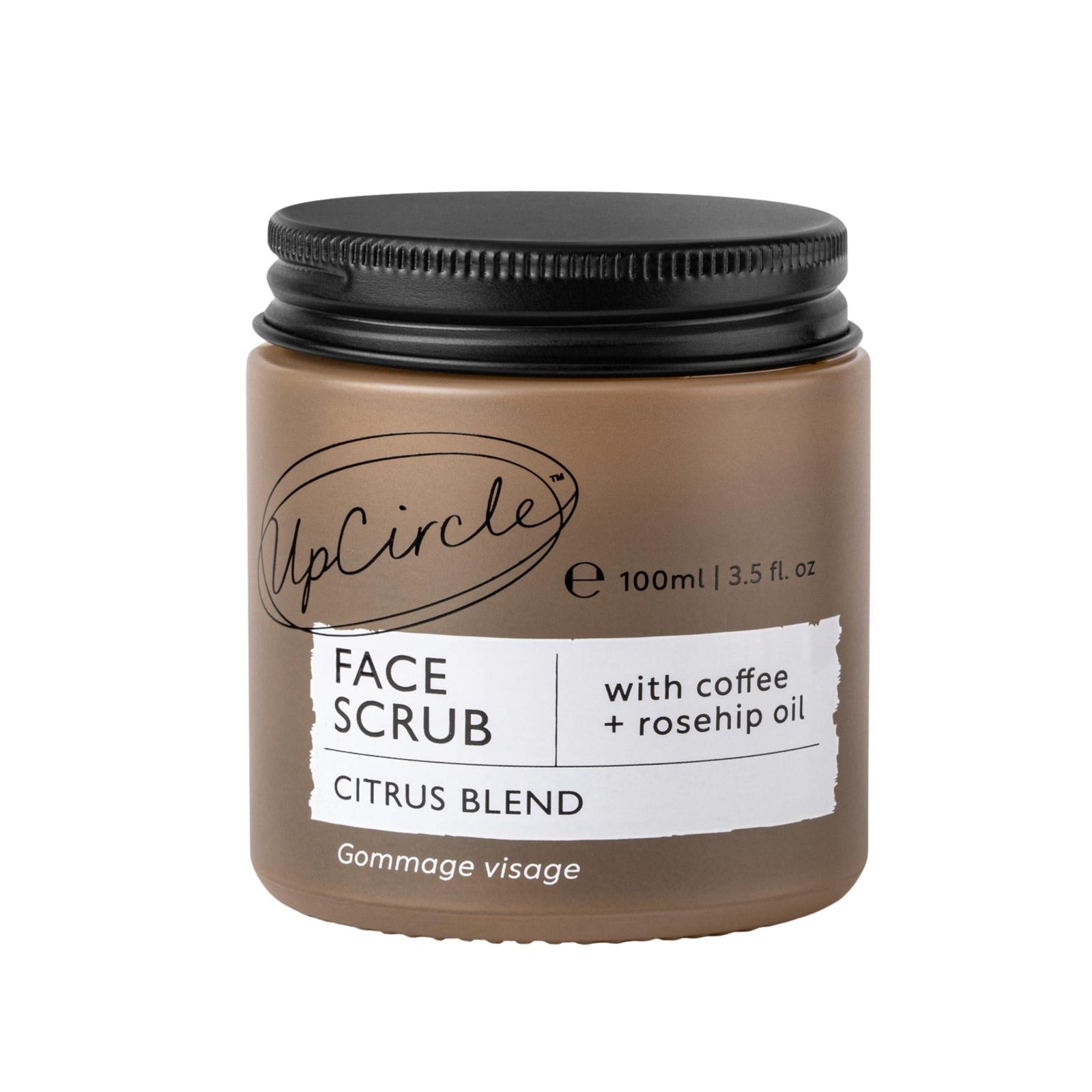 Jar of UpCircle Face Scrub on a white background