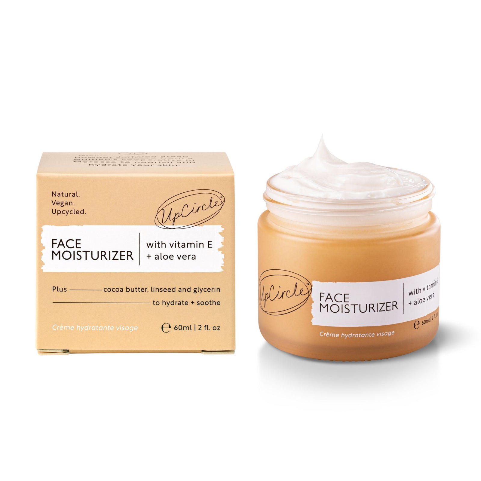 UpCircle face moisturizer jar and packaging on a white background